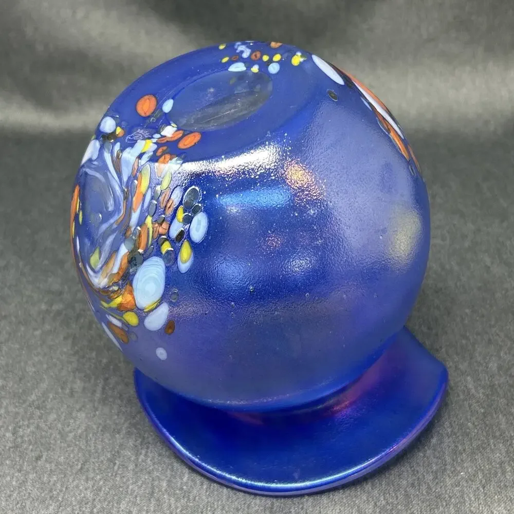 Von Poschinger Germany Blue Iridescent Art Glass Vase Confetti Flared Rim READ